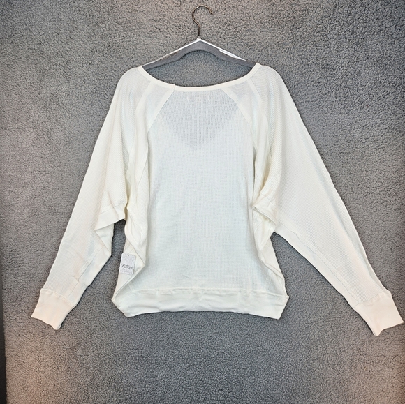 Free People Womens Santa Clara Thermal Top Sz M Ivory Ribbed Dolman Casual - Picture 9 of 12